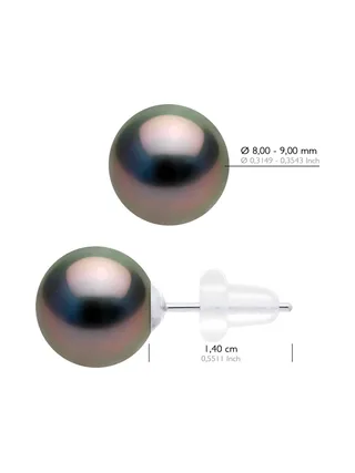 Boucles d'Oreilles Véritables Perles de Tahiti Rondes 8-9 mm — Or Blanc 375 Millièmes 3