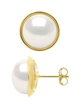 Boucles d'Oreilles Véritables Perles d'Eau Douce Bouton 10-11 mm — Or Jaune 375 Millièmes 2