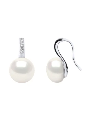 Boucles d'Oreilles Véritables Perles d'Eau Douce Bouton 9-10 mm — Argent 925 Millièmes 4