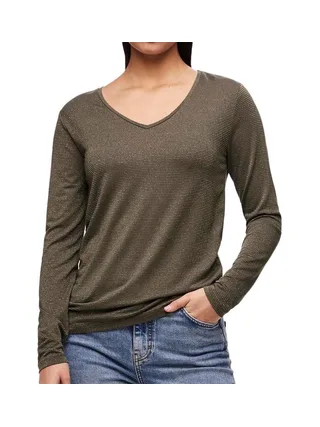 T-Shirt Manches Longues Kaki/Doré Femme Pieces Billo 1
