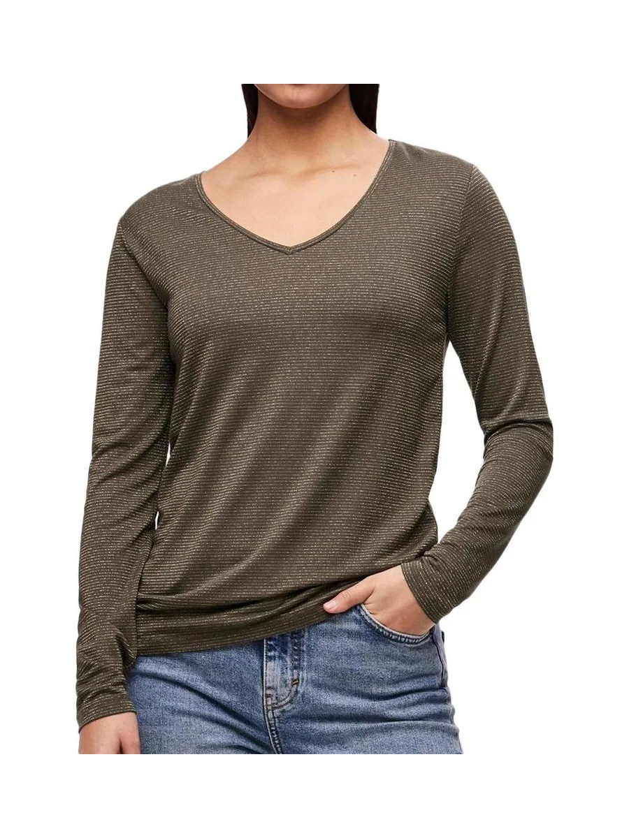 T-Shirt Manches Longues Kaki/Doré Femme Pieces Billo 2