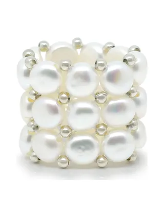 Bague 3 Rangs Véritables Perles d'Eau Douce 4 mm 1