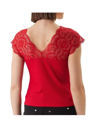 T-Shirt Rouge Femme Morgan Dentelle 2