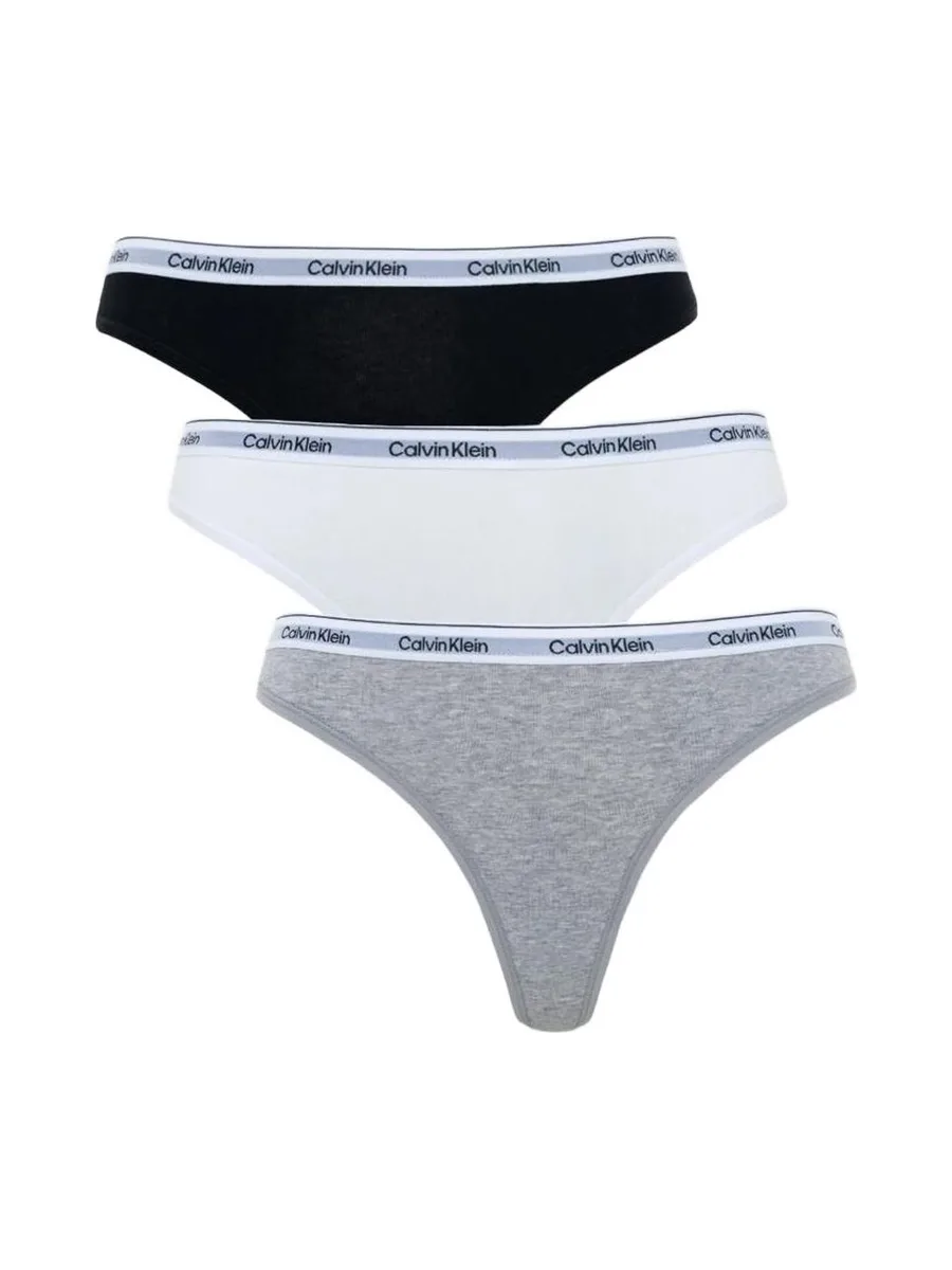 X3 Strings Noir/Blanc/Gris Femme Calvin Klein Thong 2