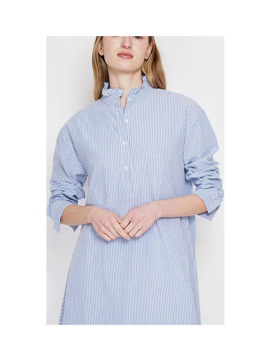 Robe col mao foufou évasée boutonnée devant à manches longues à rayure 11