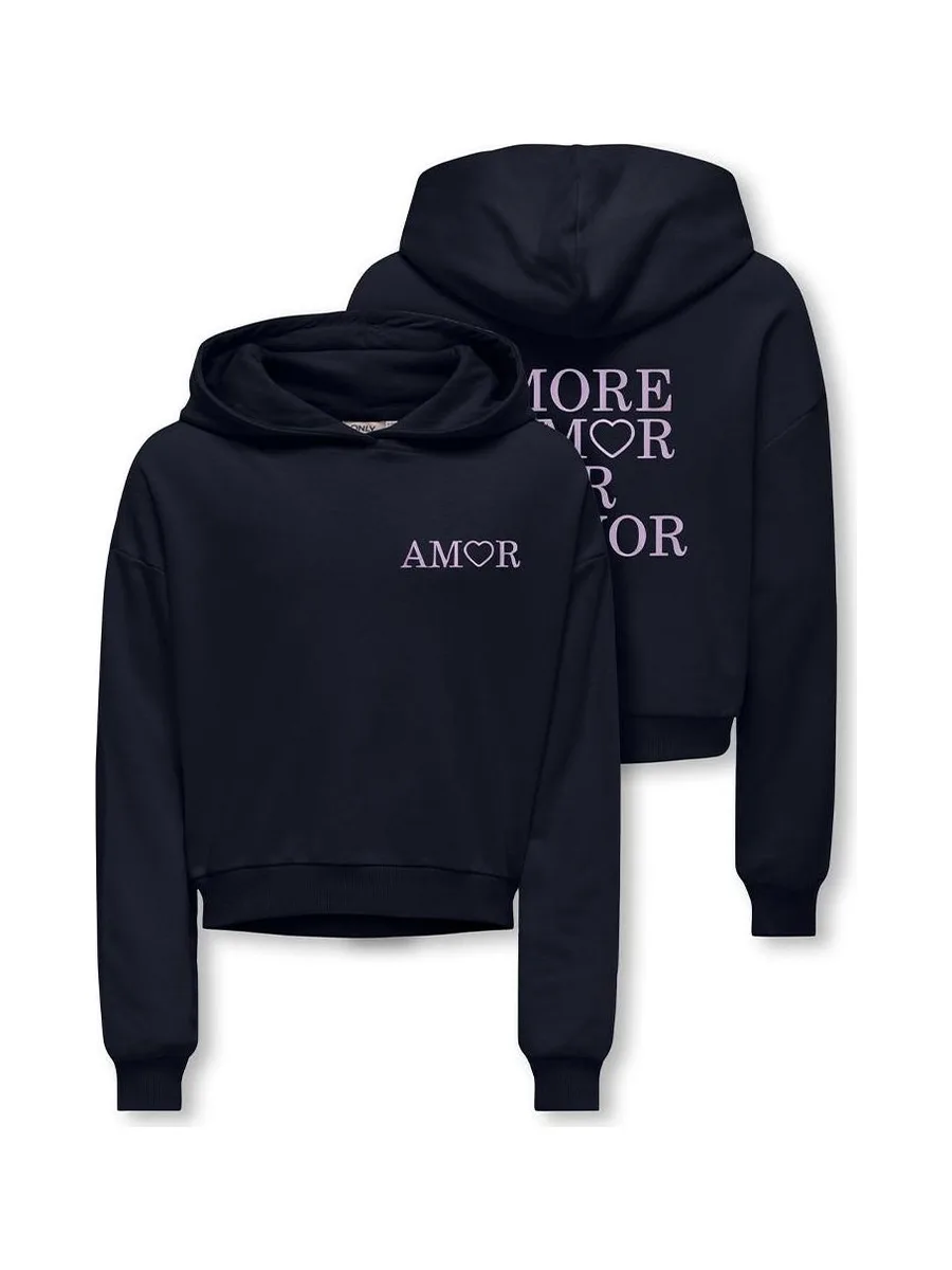 Sweat à Capuche Noir Fille Kids ONLY Amor Life 4