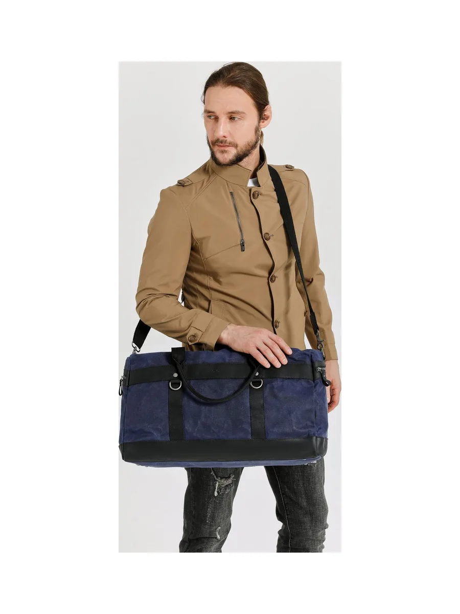 VLAD - Sac de voyage en cuir véritable et toile enduite - Bleu 35