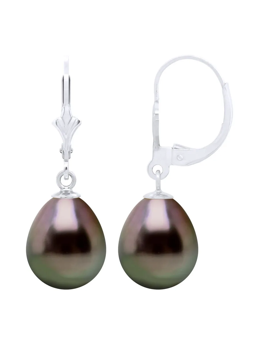 Boucles d'Oreilles Véritables Perles de Tahiti Poires 10-11 mm — Or Blanc 375 Millièmes 3