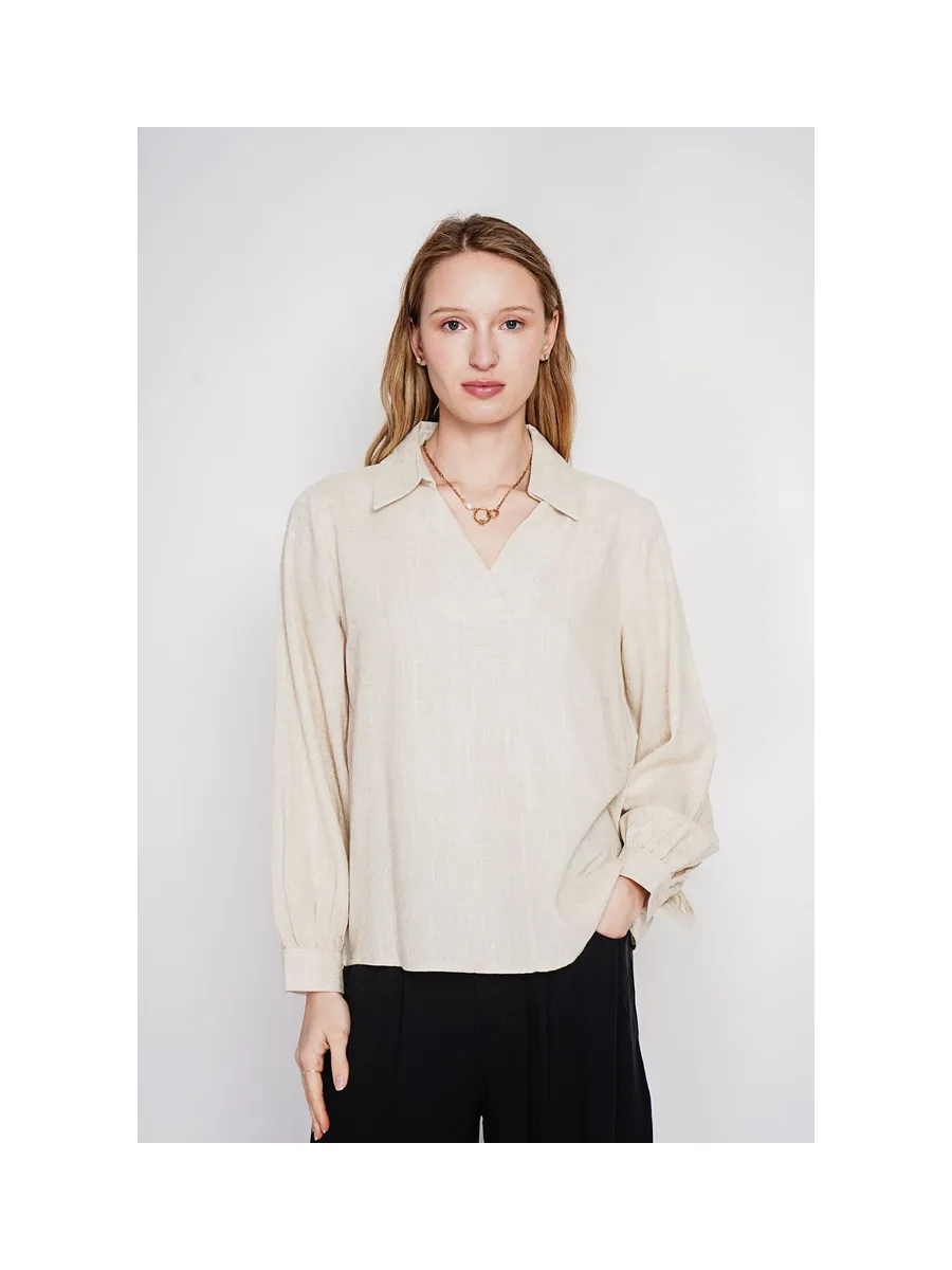 Blouse col chemise évasée à manche longueur 12