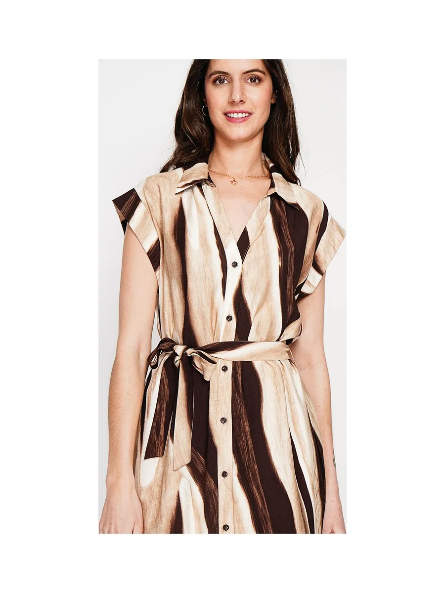 Robe chemise imprimée boutonnée devant avec ceinture 12