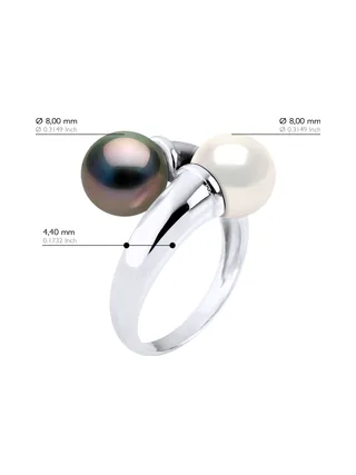 Bague Toi & Moi Véritables Perles de Tahiti 8-9 mm — Argent 925 Millièmes Rhodié 2