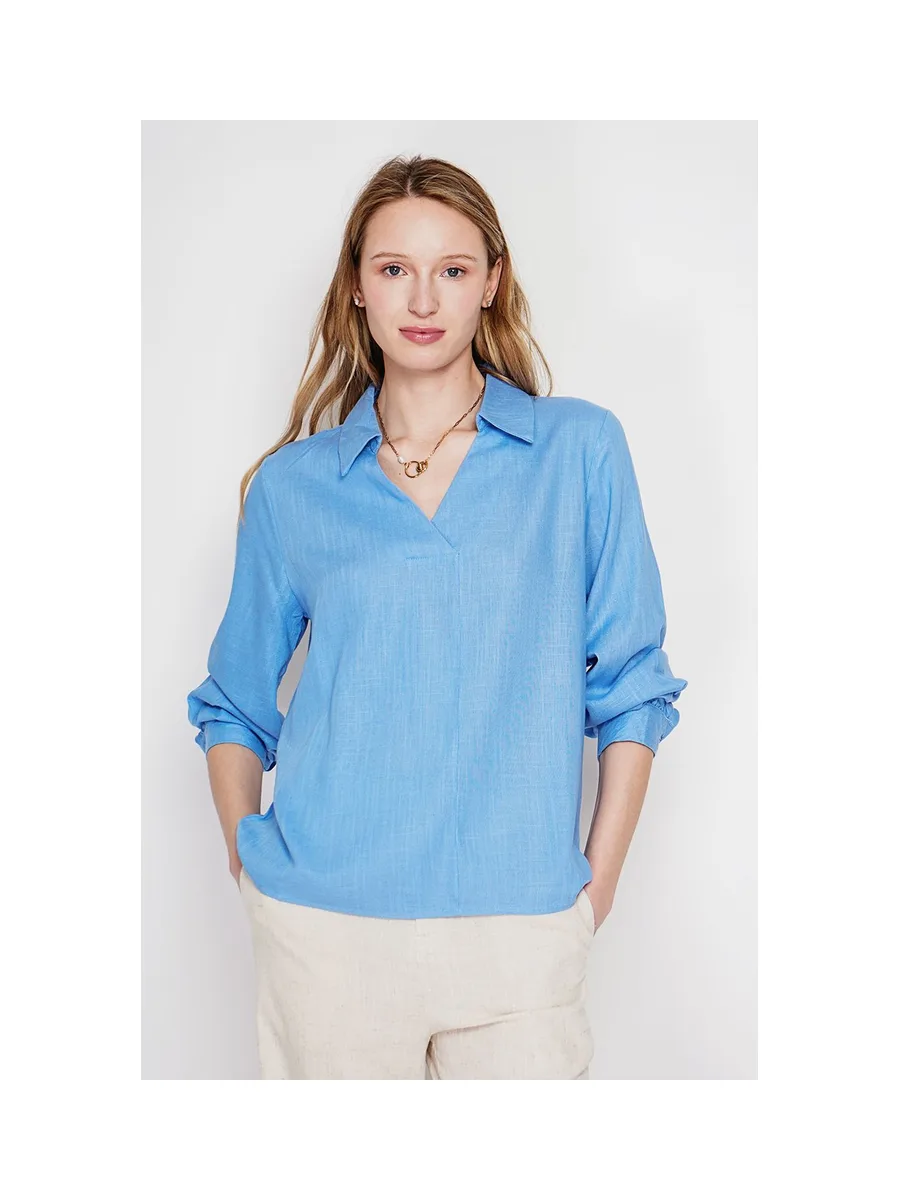 Blouse col chemise évasée à manche longueur 17