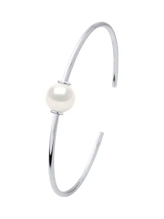 Bracelet Jonc Véritable Perle d'Eau Douce Ronde 9-10 mm — Argent 925 Millièmes — 20 cm 1