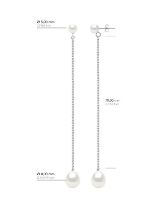 Boucles d'Oreilles Véritables Perles d'Eau Douce Poires 5-6 mm — Or Blanc 375 Millièmes 2