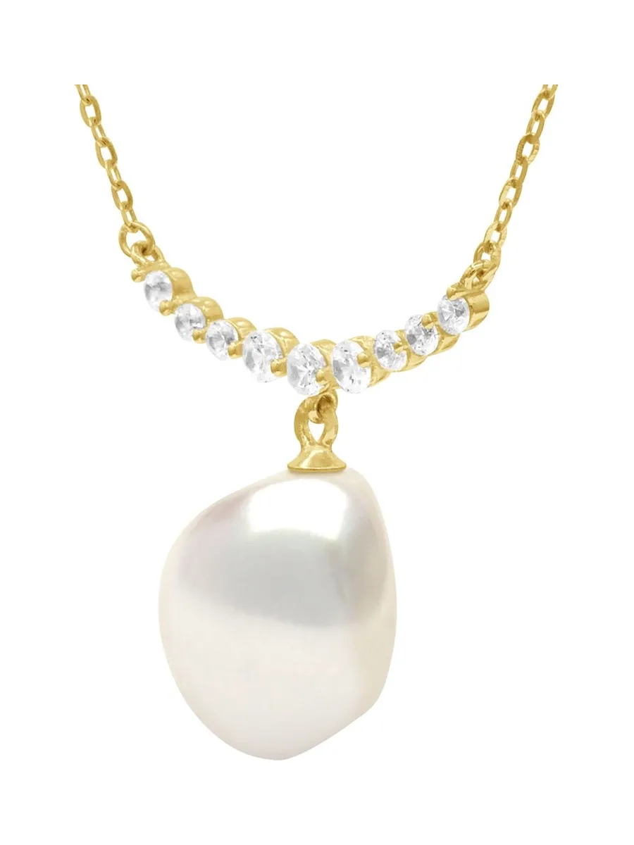 Collier Maille Forçat Véritable Perle de Culture d'Eau Douce Baroque 12 mm — Vermeil — 42 cm 1
