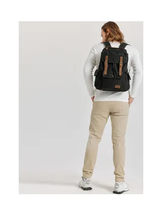 BILL - Sac à dos en cuir véritable et toile enduite - Bleu 30