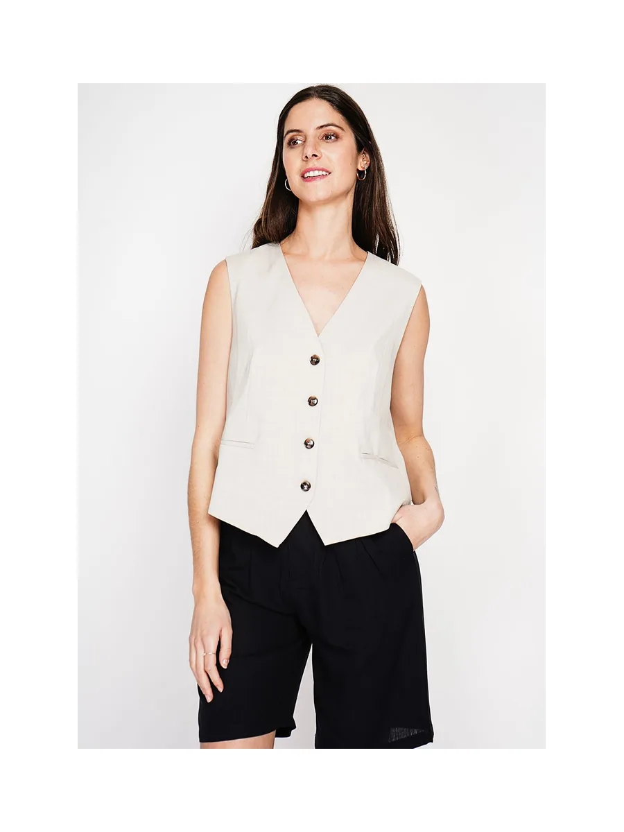 Gilet de costume court sans manches en lin doublé 9