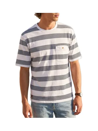 T-Shirt Blanc/Marine Homme RMS26 Rayures 1
