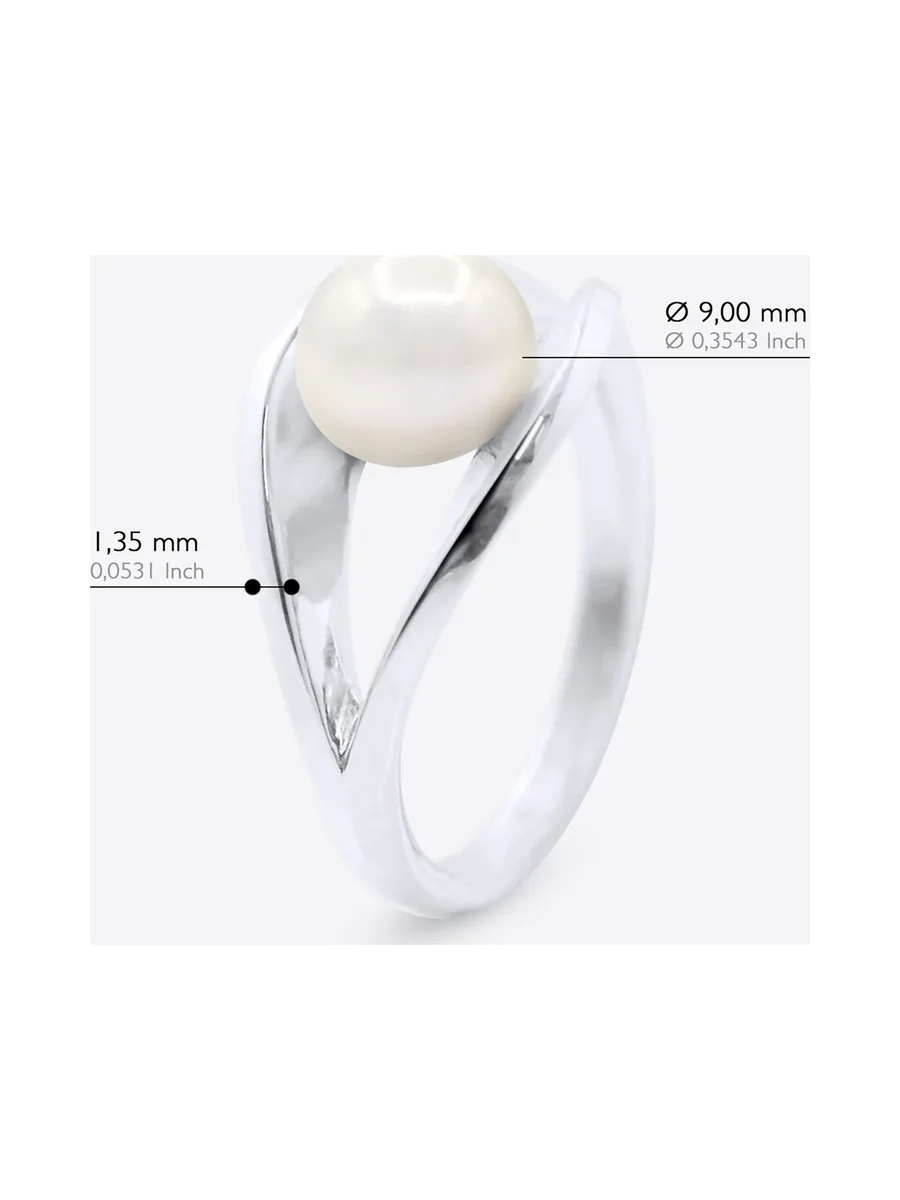 Bague Jonc Véritable Perle d'Eau Douce Bouton 8-9 mm — Argent 925 Millièmes Rhodié 5