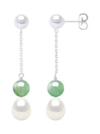 Boucles d'Oreilles Pendantes Véritable Perle d'Eau Douce Poire 7-8 mm — Argent 925 Millièmes 1