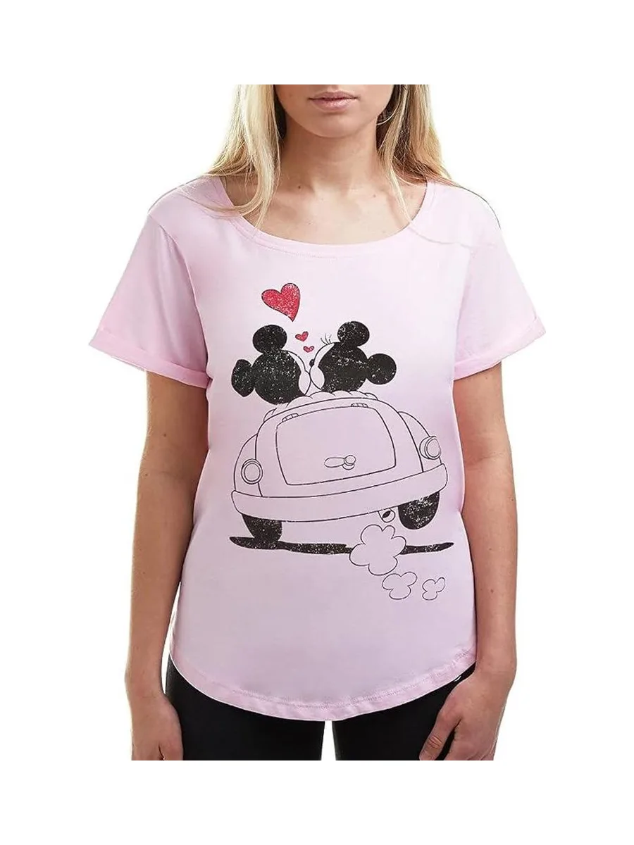 T-Shirt Rose Femme Disney Mickey & Minnie Hearts 2