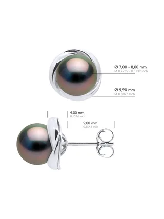 Boucles d'Oreilles Véritables Perles de Tahiti Rondes 7-8 mm — Or Blanc 375 Millièmes 3