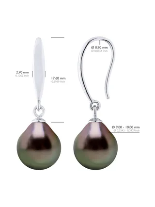 Boucles d'Oreilles Véritables Perles de Tahiti Poires 9-10 mm — Argent 925 Millièmes Rhodié 2