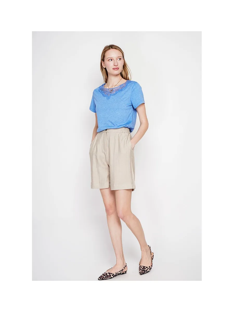 T-shirt col rond manches court dentelle 1