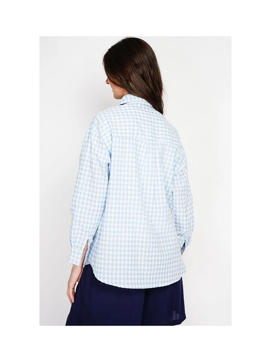 Chemise longue coupe oversize Poche poitrine à manches longues à carreaux 2