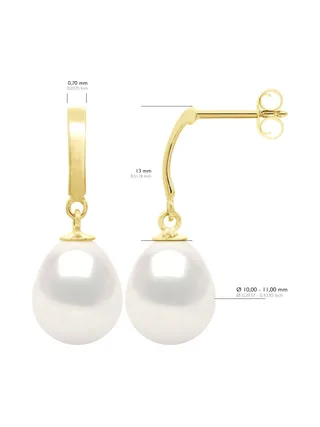 Boucles d'Oreilles Véritables Perles d'Eau Douce Poires 10-11 mm — Or Jaune 375 Millièmes 2