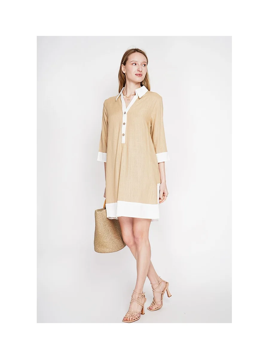 Robe chemise bi-couleur designer boutonnée devant à manche 3/4 1