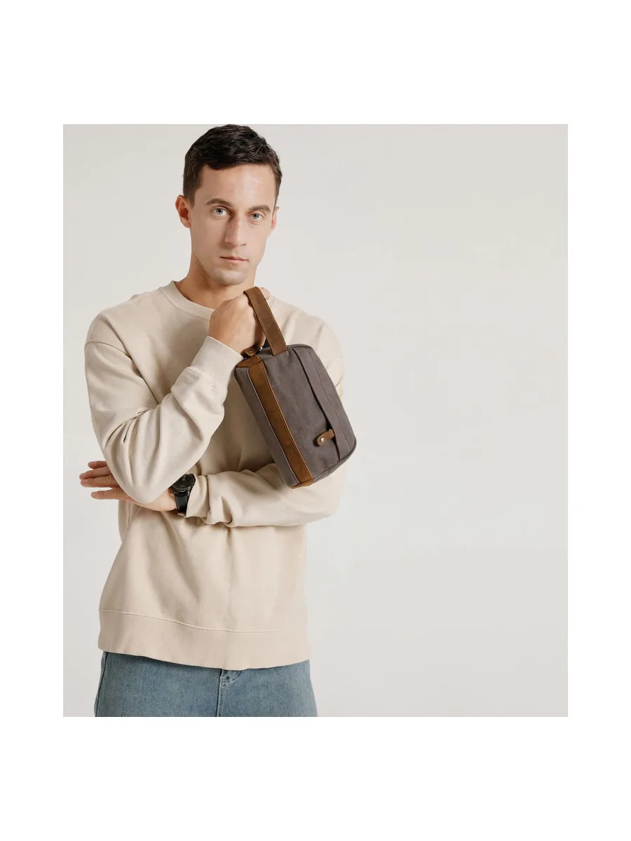 TONY - Trousse de toilette en cuir véritable et toile enduite - Bleu 53