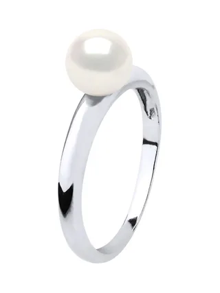 Bague Véritable Perle de Culture d'Eau Douce Ronde 6-7 mm — Or Blanc 375 Millièmes 1
