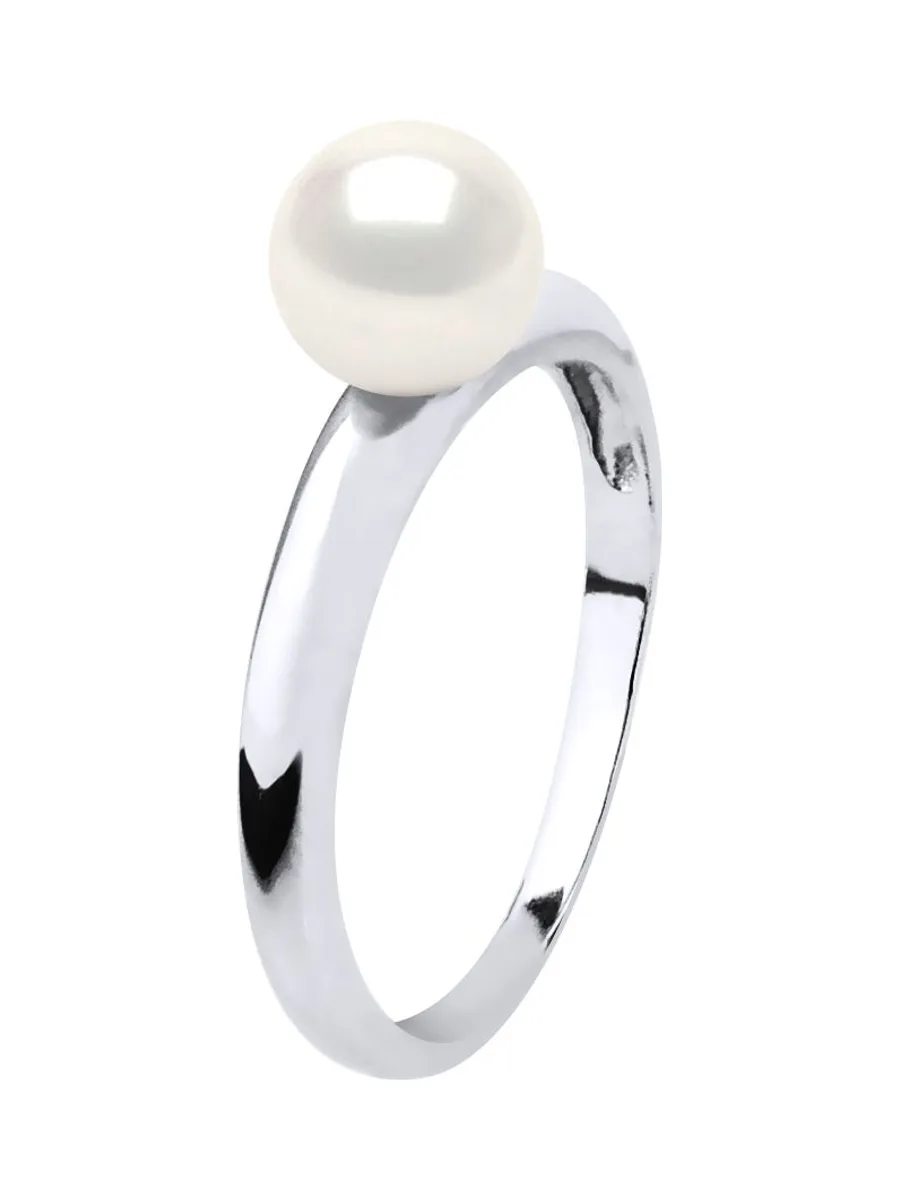 Bague Véritable Perle de Culture d'Eau Douce Ronde 6-7 mm — Or Blanc 375 Millièmes 1