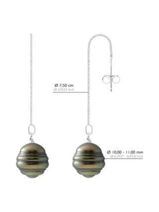 Boucles d'Oreilles Véritables Perles de Tahiti Cerclées 10-11 mm — Argent 925 Millièmes Rhodié 2