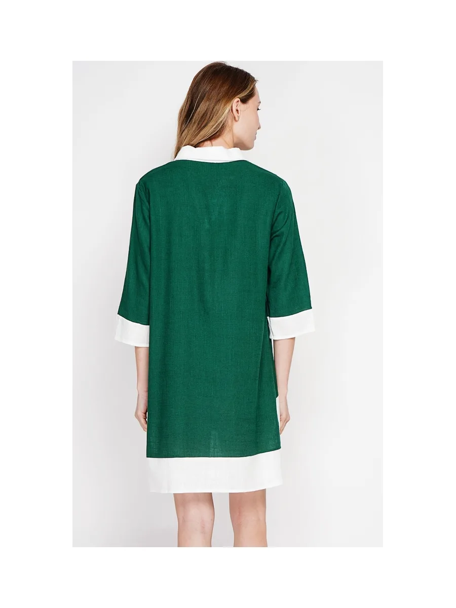 Robe chemise bi-couleur designer boutonnée devant à manche 3/4 12