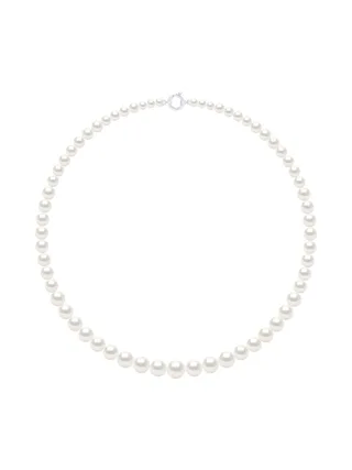Collier Véritables Perles d'Eau Douce Semi-Rondes 5-11 mm — Or Blanc 375 Millièmes — 50 cm 1
