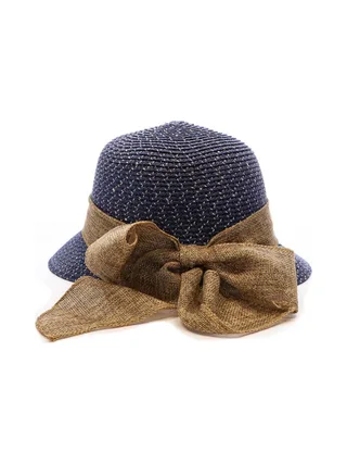 Chapeau de soleil en paille bleu marine Via Lorenzo Pan Coupe Ocean 3