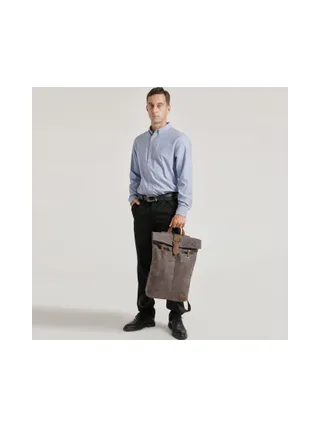 STAN - Sac à dos en cuir véritable et toile enduite - Bleu 21