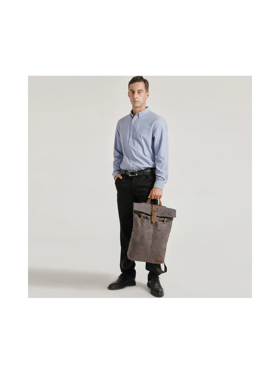 STAN - Sac à dos en cuir véritable et toile enduite - Bleu 53