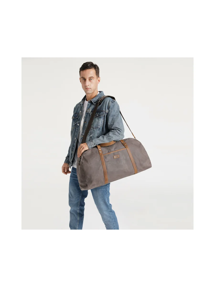 BOB - Sac de voyage en cuir véritable et toile enduite - Bleu 18