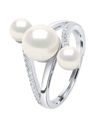 Bague Trilogie Véritables Perles de Culture d'Eau Douce Boutons 5-6 mm — Argent 925 Millièmes Rhodié 1