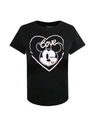 T-Shirt Noir Femme Disney Mickey Love Kiss 1