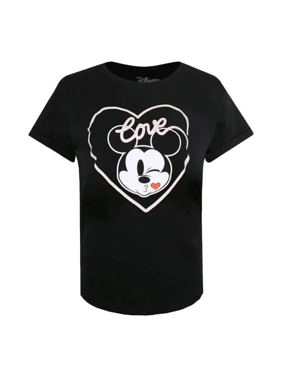 T-Shirt Noir Femme Disney Mickey Love Kiss 2