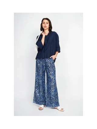 Pantalon taille haute en léopard avec cordons de serrage avec poches 1