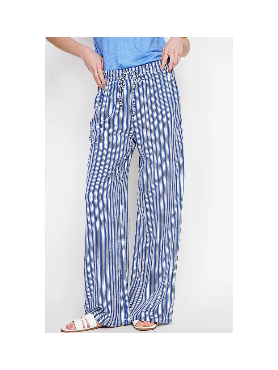 Pantalon taille haute à rayure avec cordons de serrage avec poches 6
