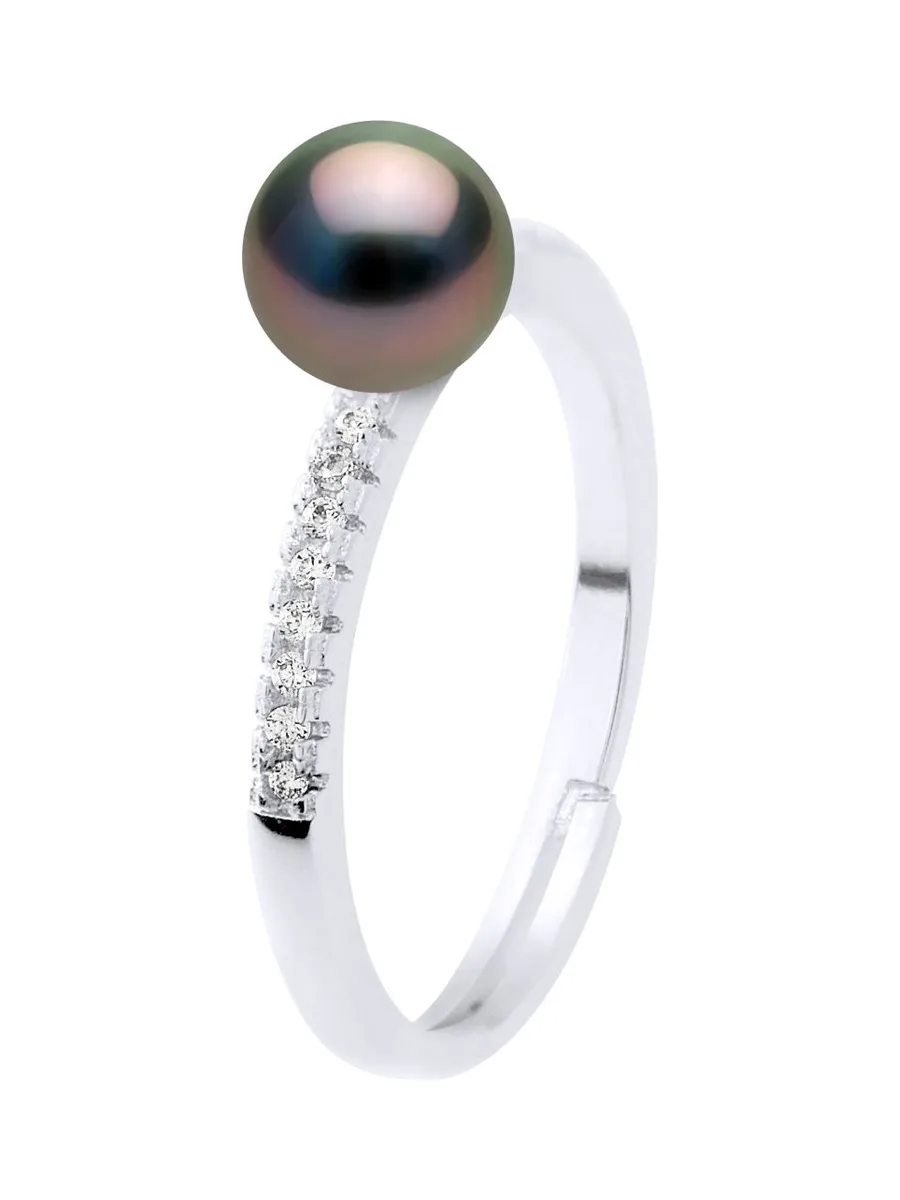 Bague Jonc Véritable Perle de Tahiti Ronde 7-8 mm — Argent 925 Millièmes Rhodié 1