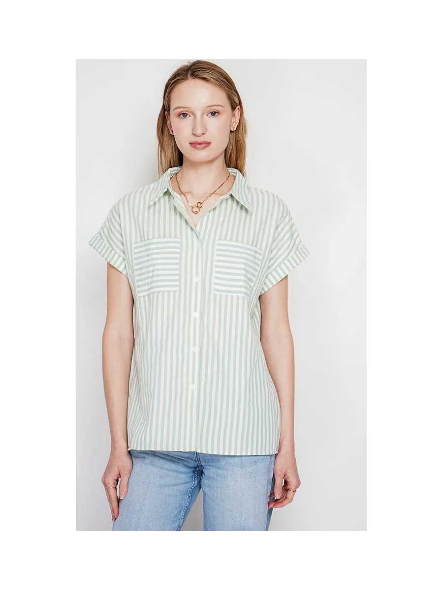 Chemise boutonnée devant à manche court à rayure 8