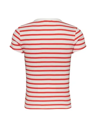 T-Shirt Rouge/Blanc Femme Tommy Hilfiger Slim Button 2