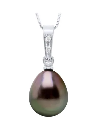 Pendentif Véritable Perle de Tahiti Poire 8-9 mm — Or Blanc 375 Millièmes 1